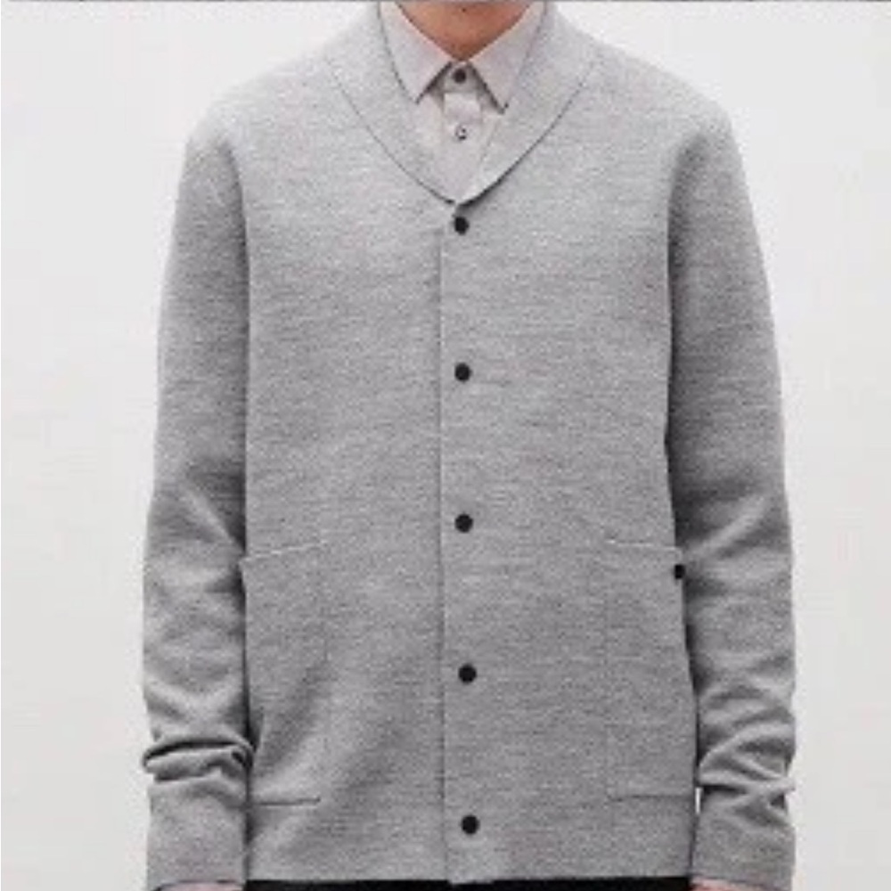 COS Merino Wool Buttoned Collar Cardigan Grey Small